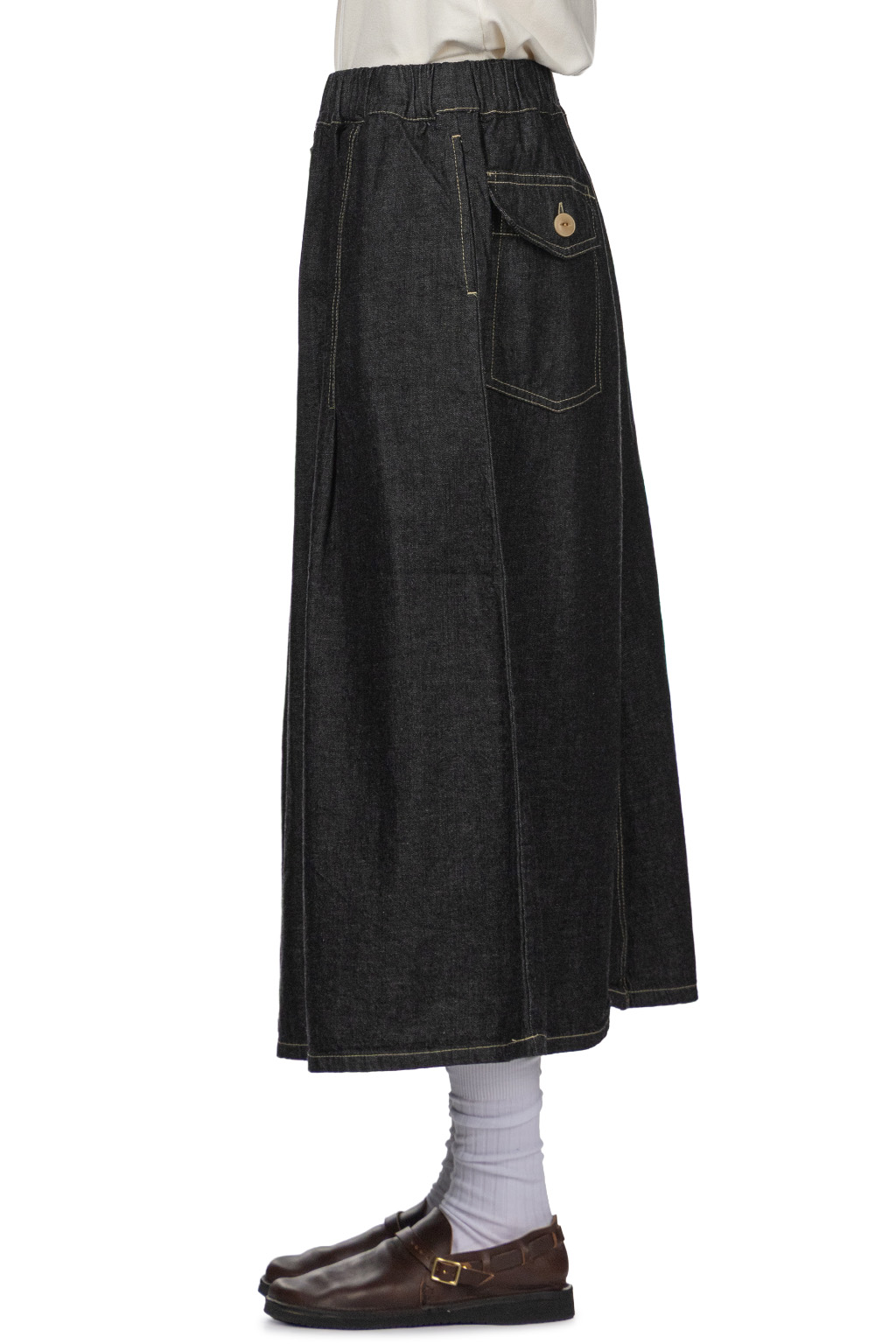 NARU  - 8oz Uneven Denim Tyrolean Skirt  - Black